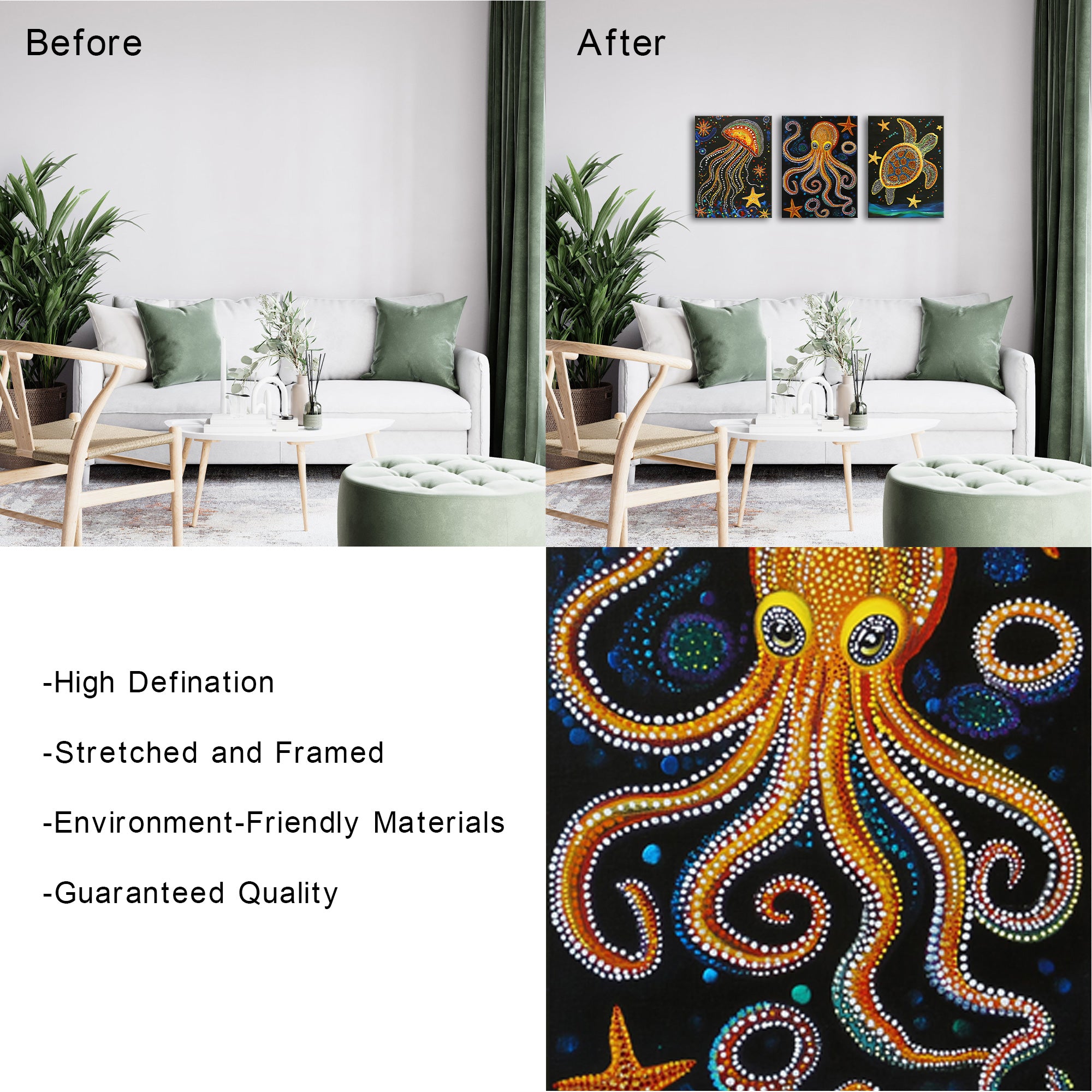 Jellyfish Octopus Turtle Dot Art Style