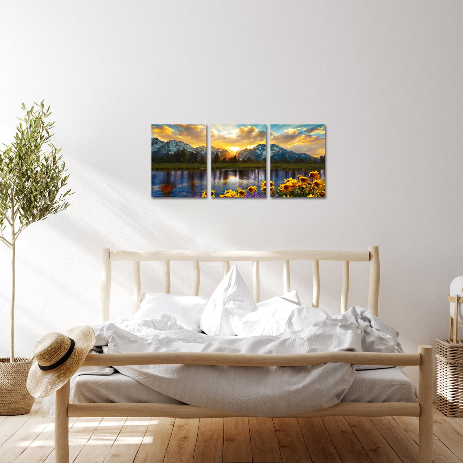 Triptych Sunset Mountain Lake Photography canvas print landscape wall home decor