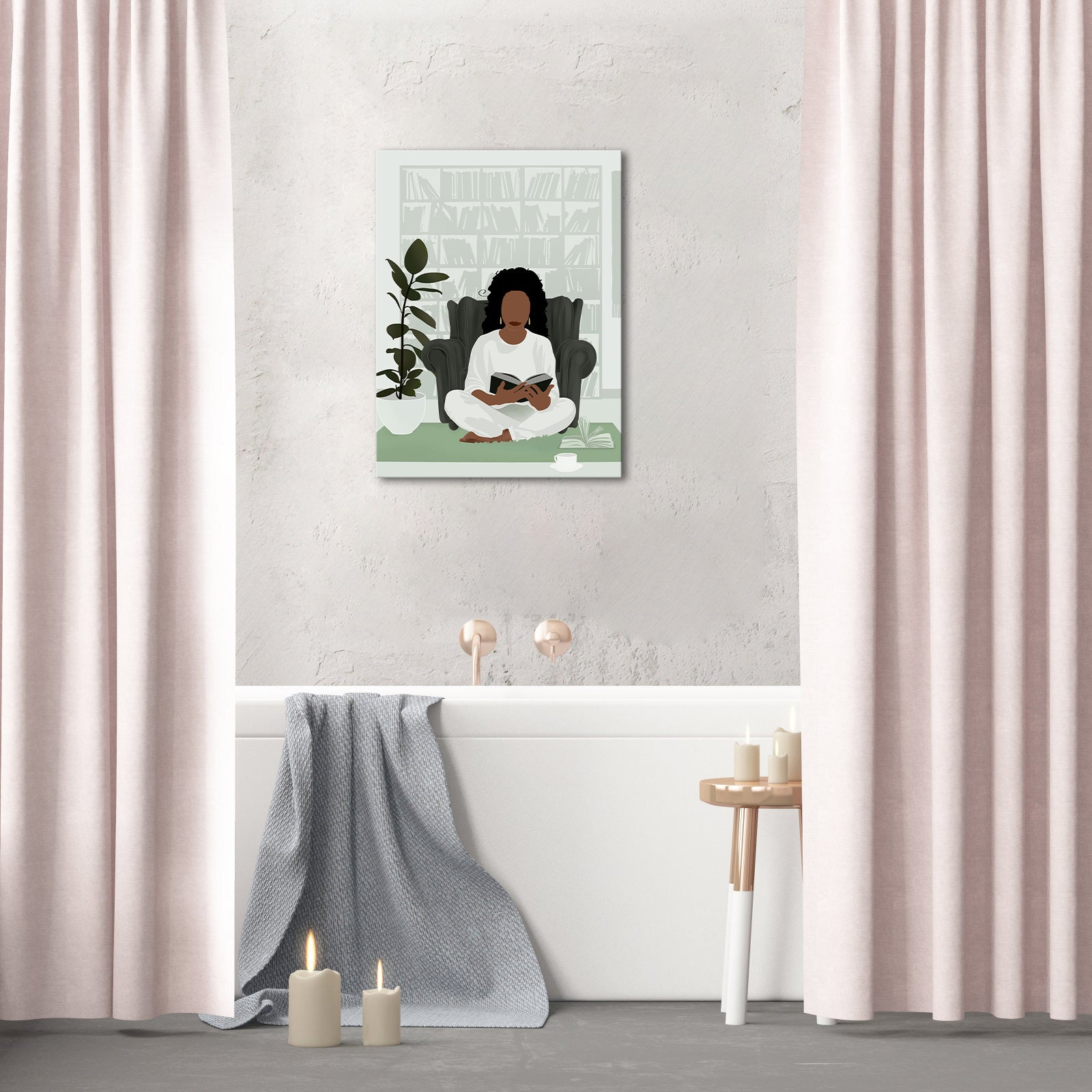 Relaxed Reader woman modern canvas wall art for bedroom