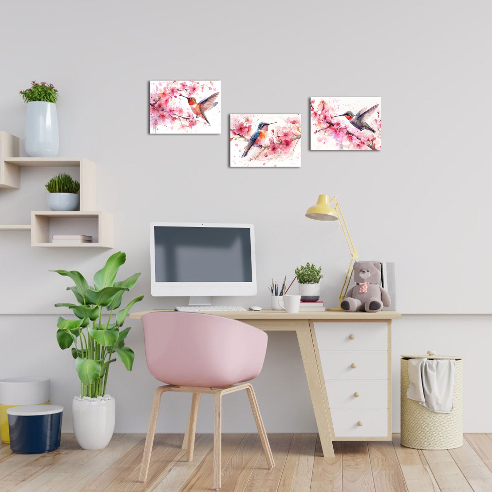 Hummingbird Hovers Amidst Cherry Blossoms