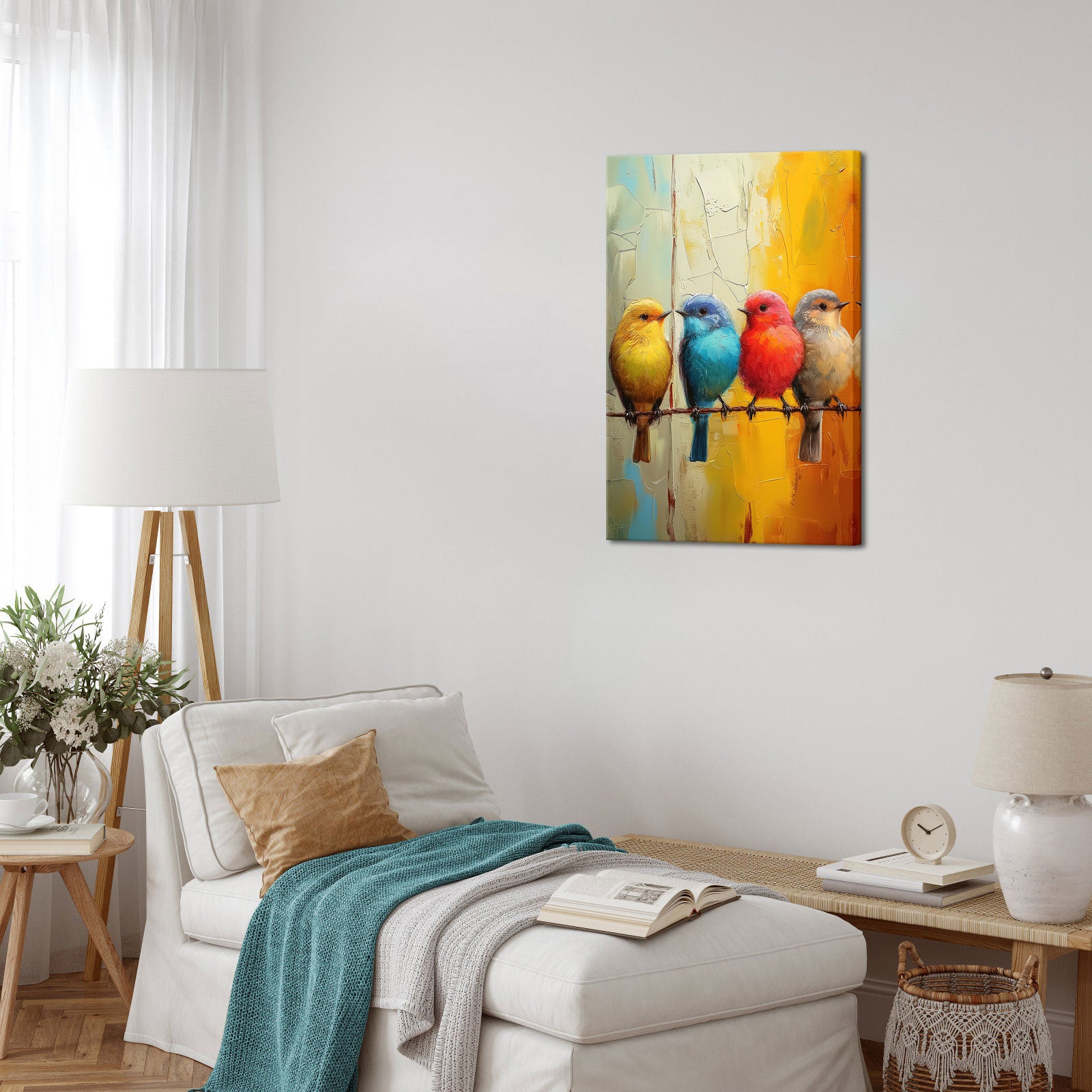 Four Birds Standing On A Branch