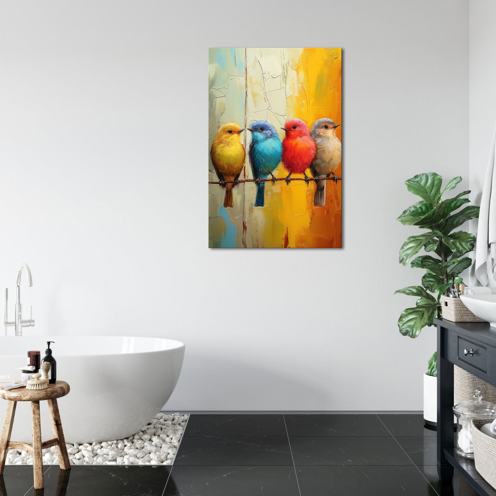 Four Birds Standing On A Branch