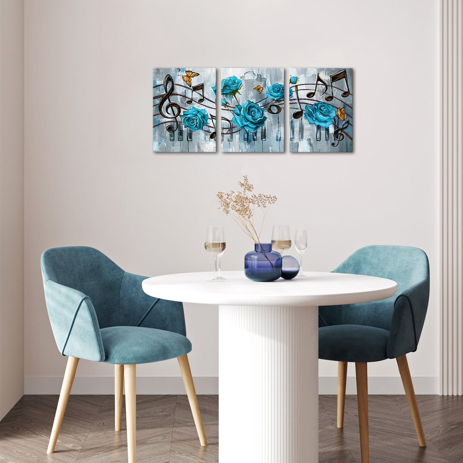 Teal Roses And Musical Notation