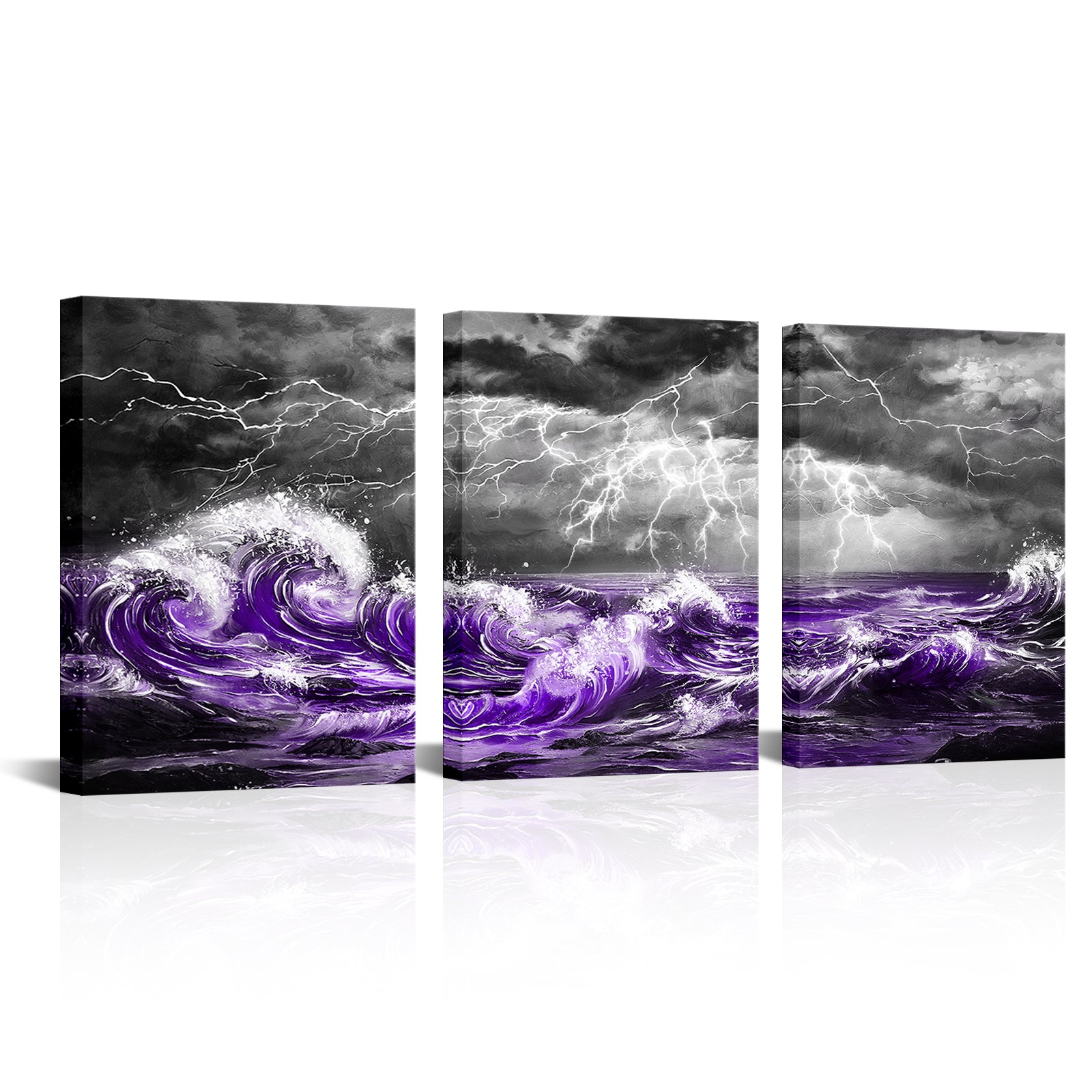 Stormy Seascape Purple Waves Striking Lightning