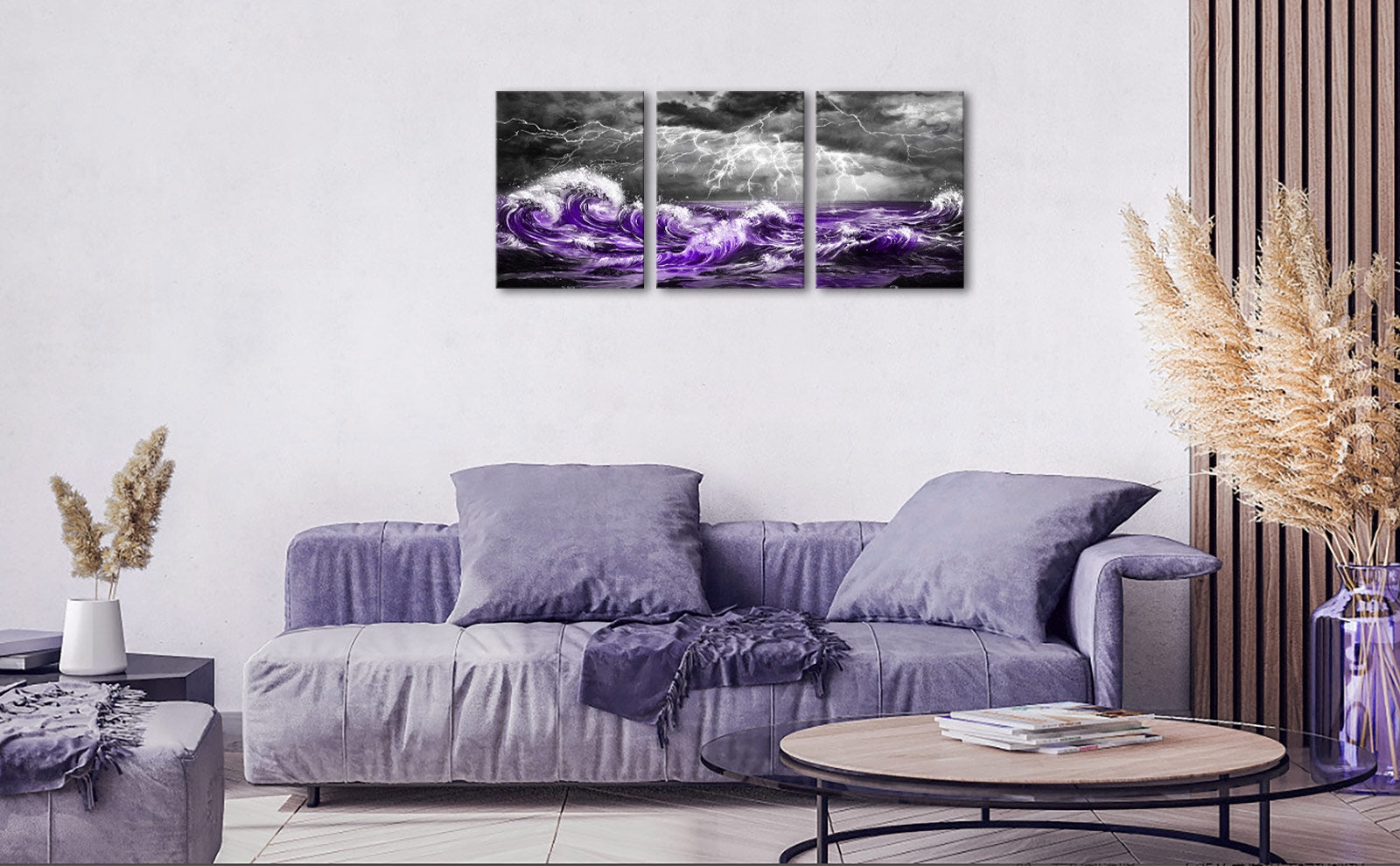Stormy Seascape Purple Waves Striking Lightning