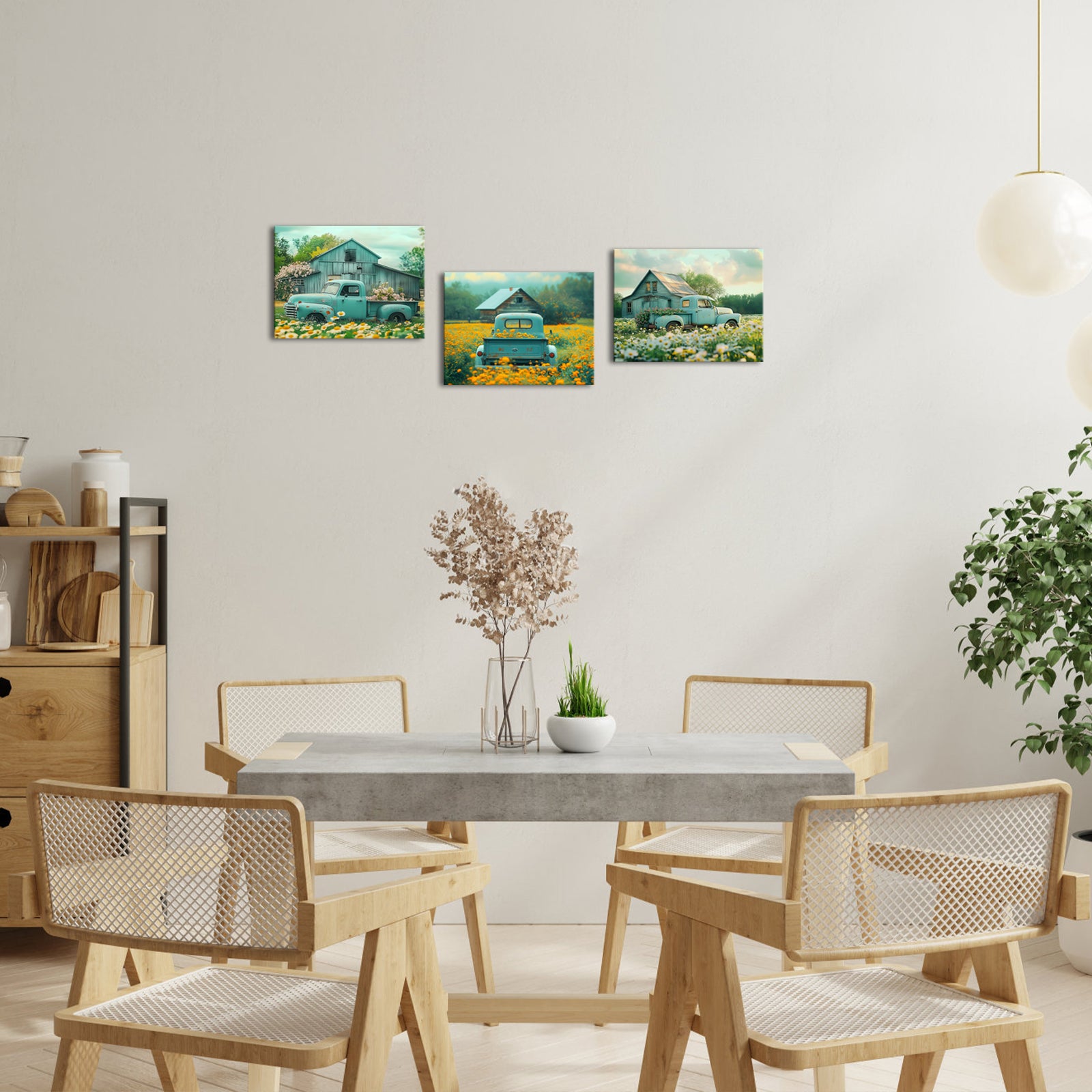 Pickup Truck Weathered Barn Wildflowers