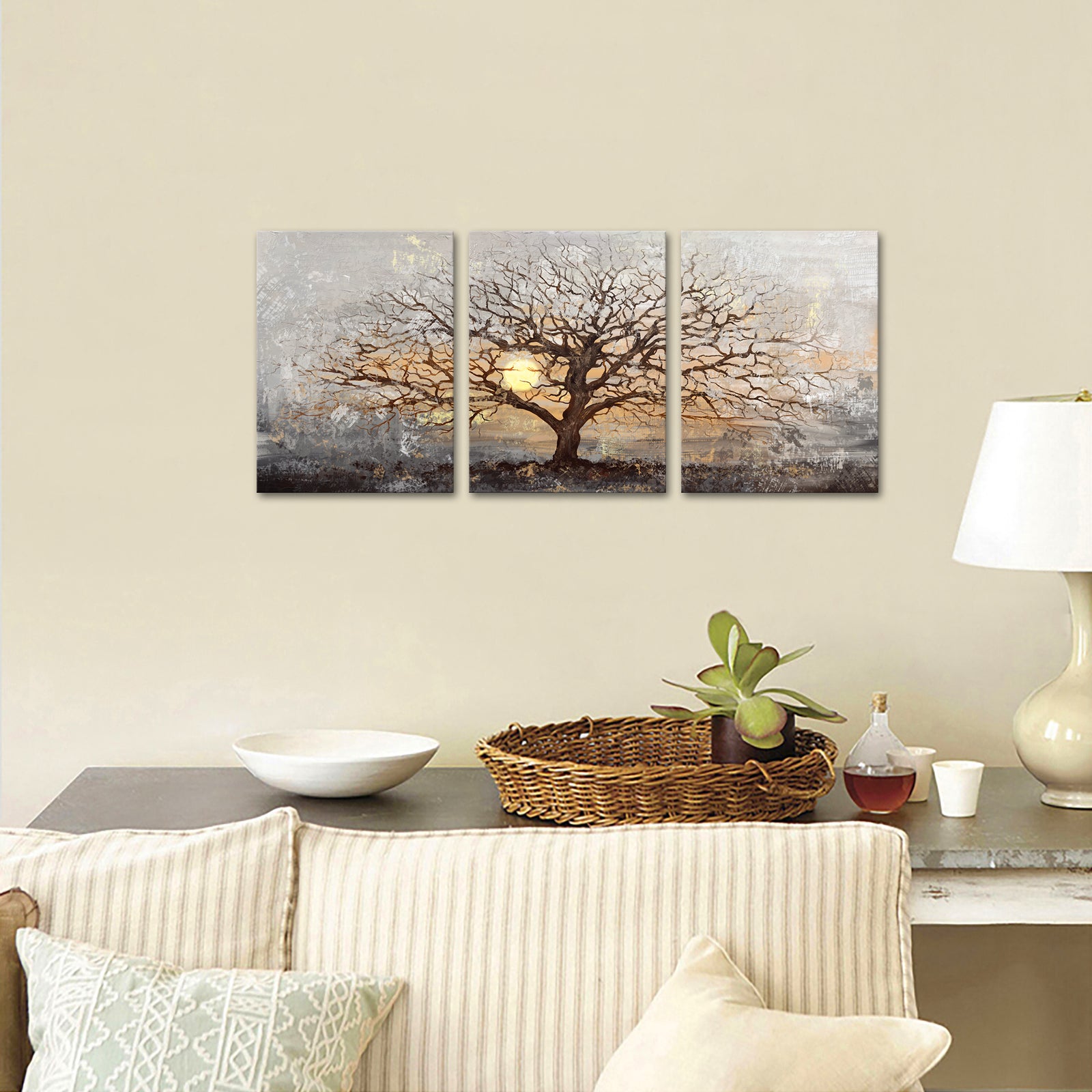 Bare-Branched Tree At Sunset