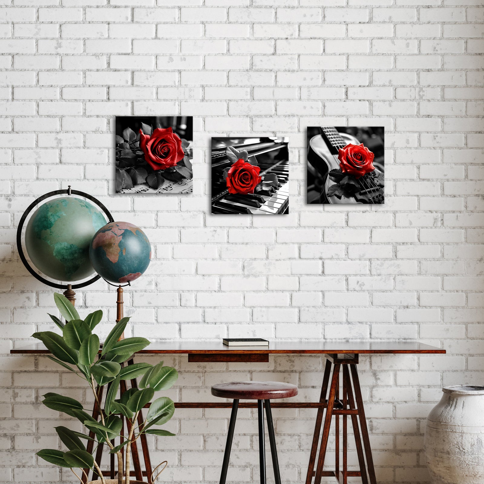 Red Rose Rests On Piano
