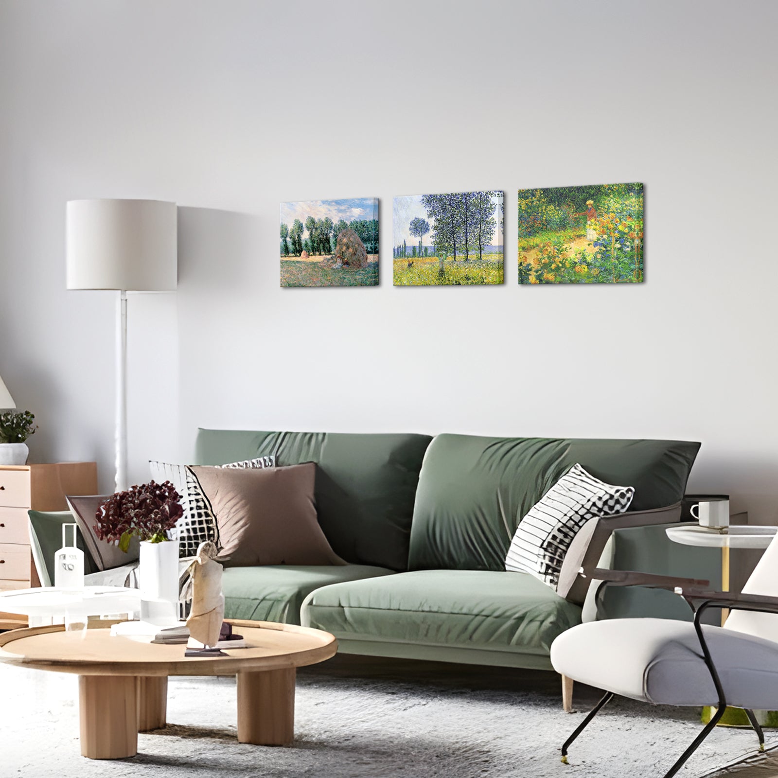 Green farm oil painting style art rental wall decor