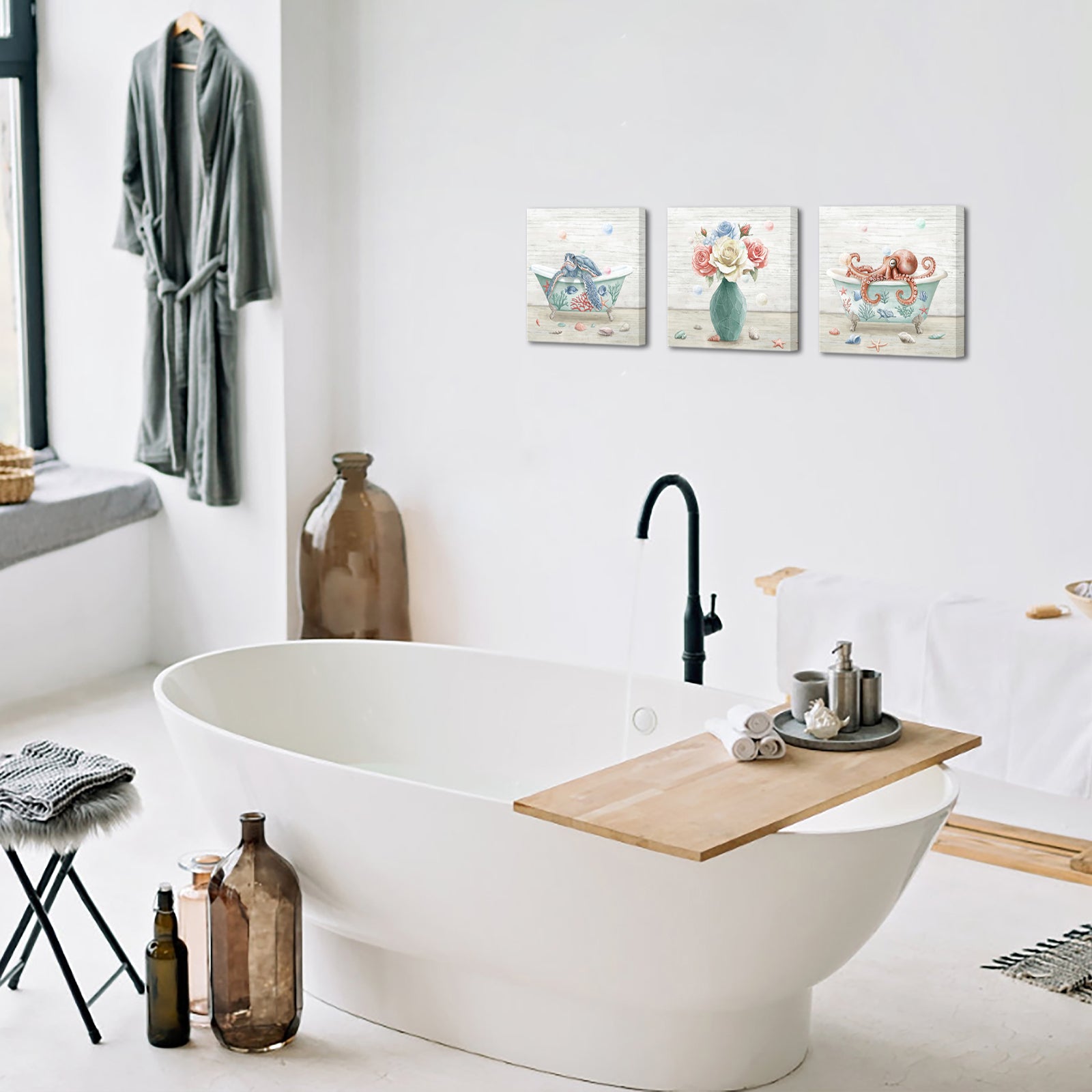 Bathroom decorative paintings with artistic inspiration can be hung directly on the wall