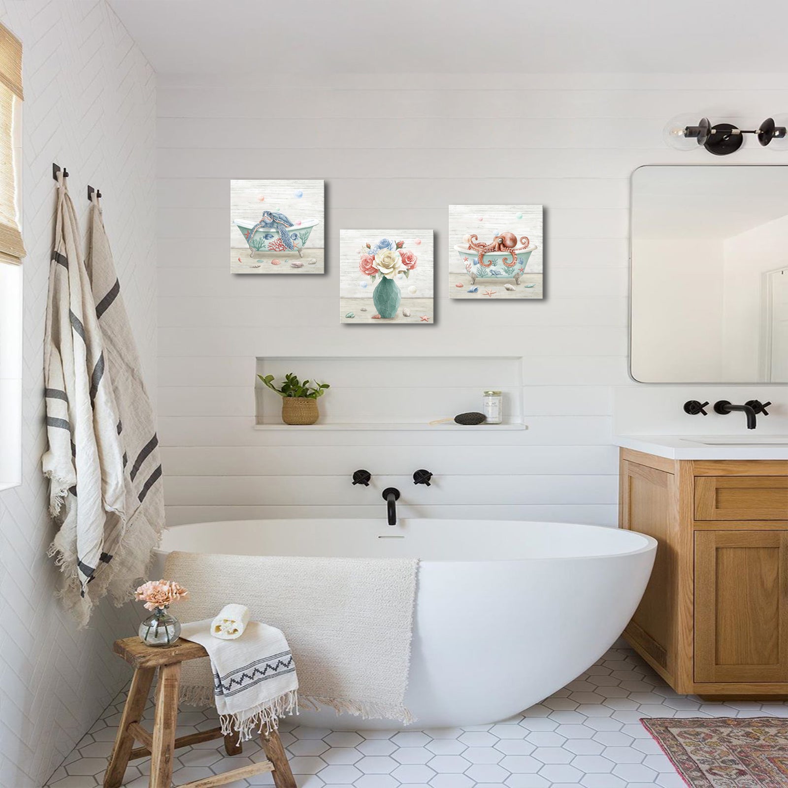 Bathroom decorative paintings with artistic inspiration can be hung directly on the wall