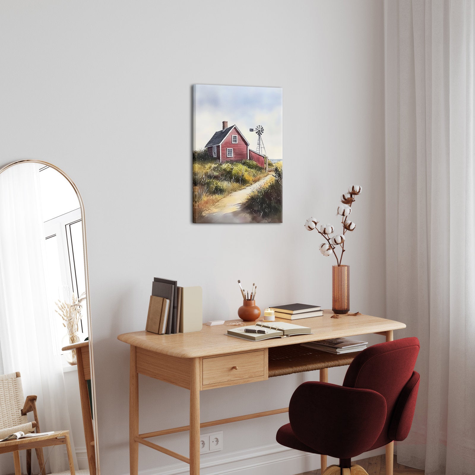 Country Road Leading To Red House Windmill