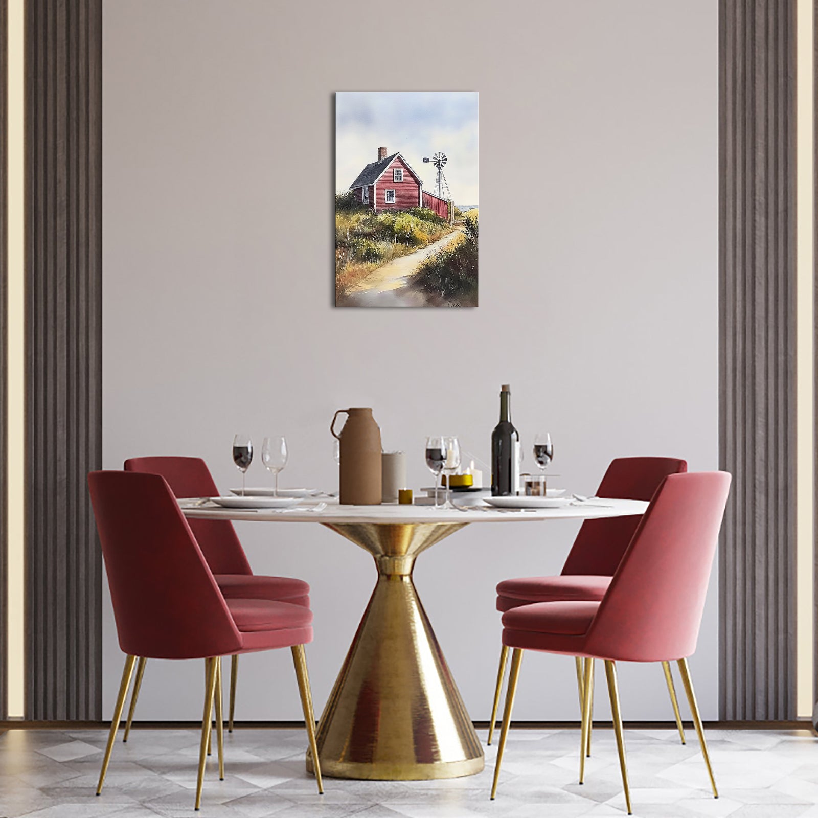 Country Road Leading To Red House Windmill