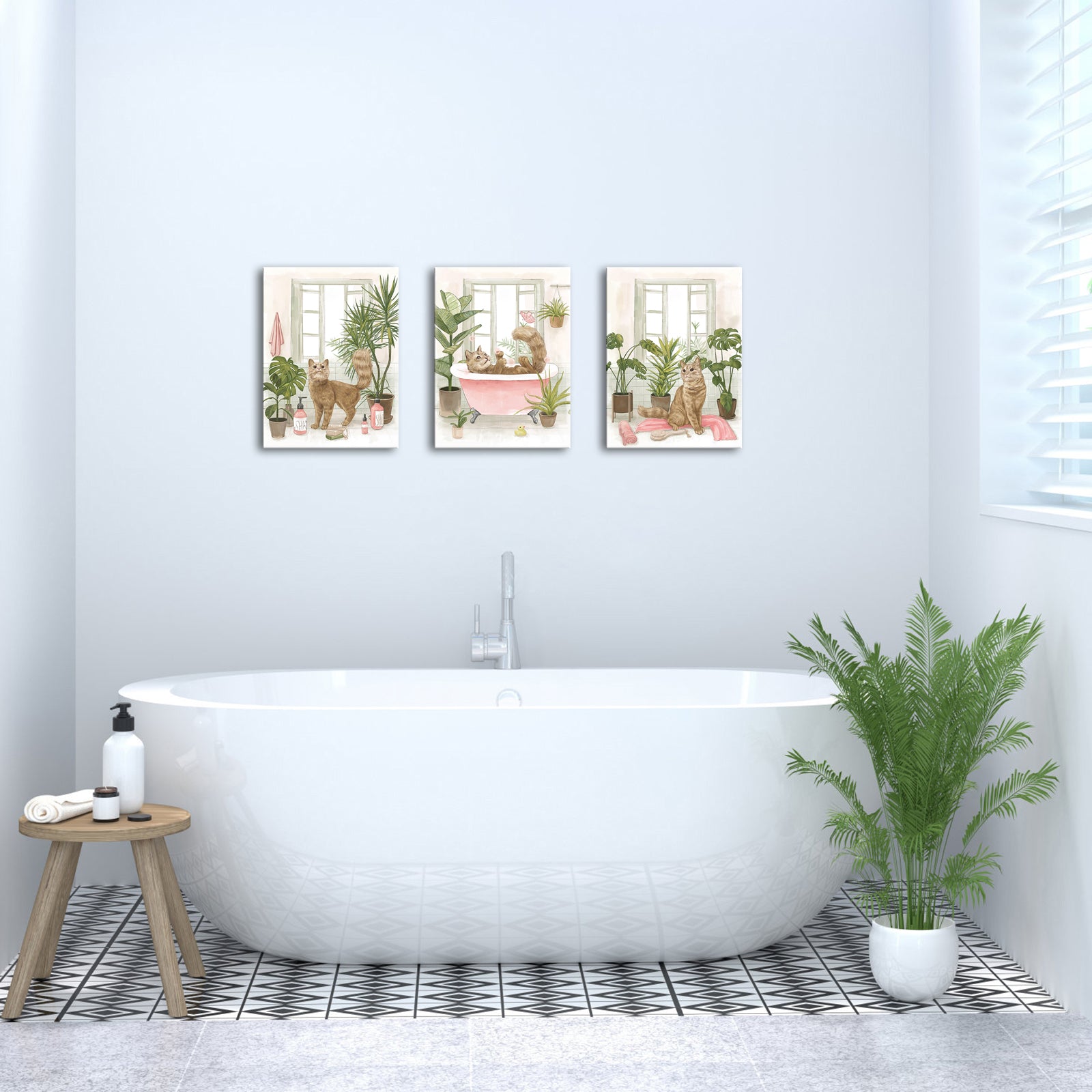 Cats Relaxing In Bathroom