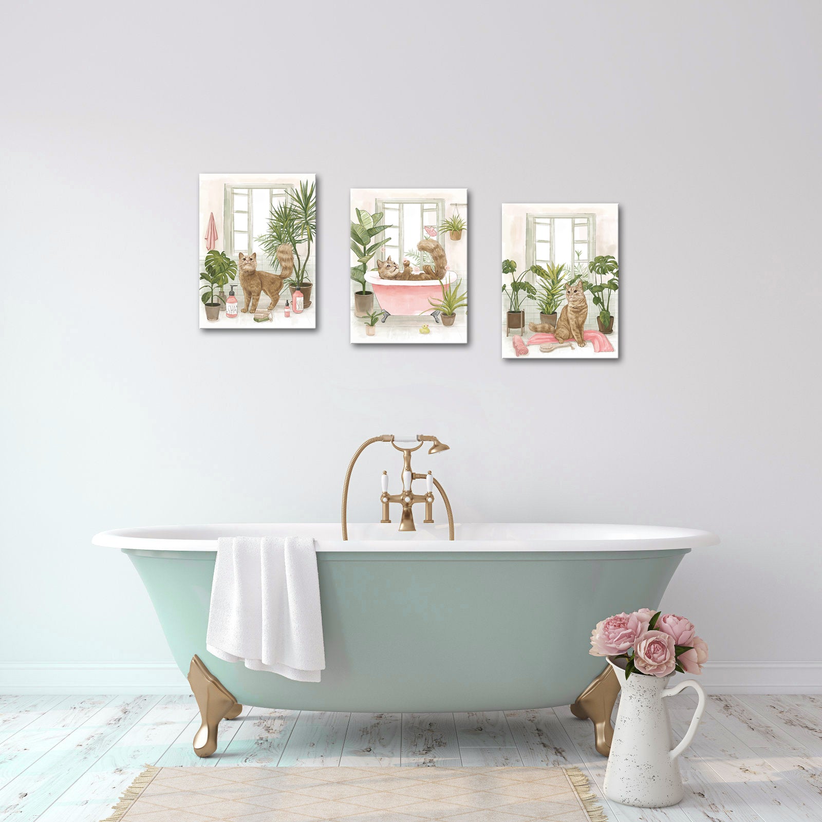 Cats Relaxing In Bathroom