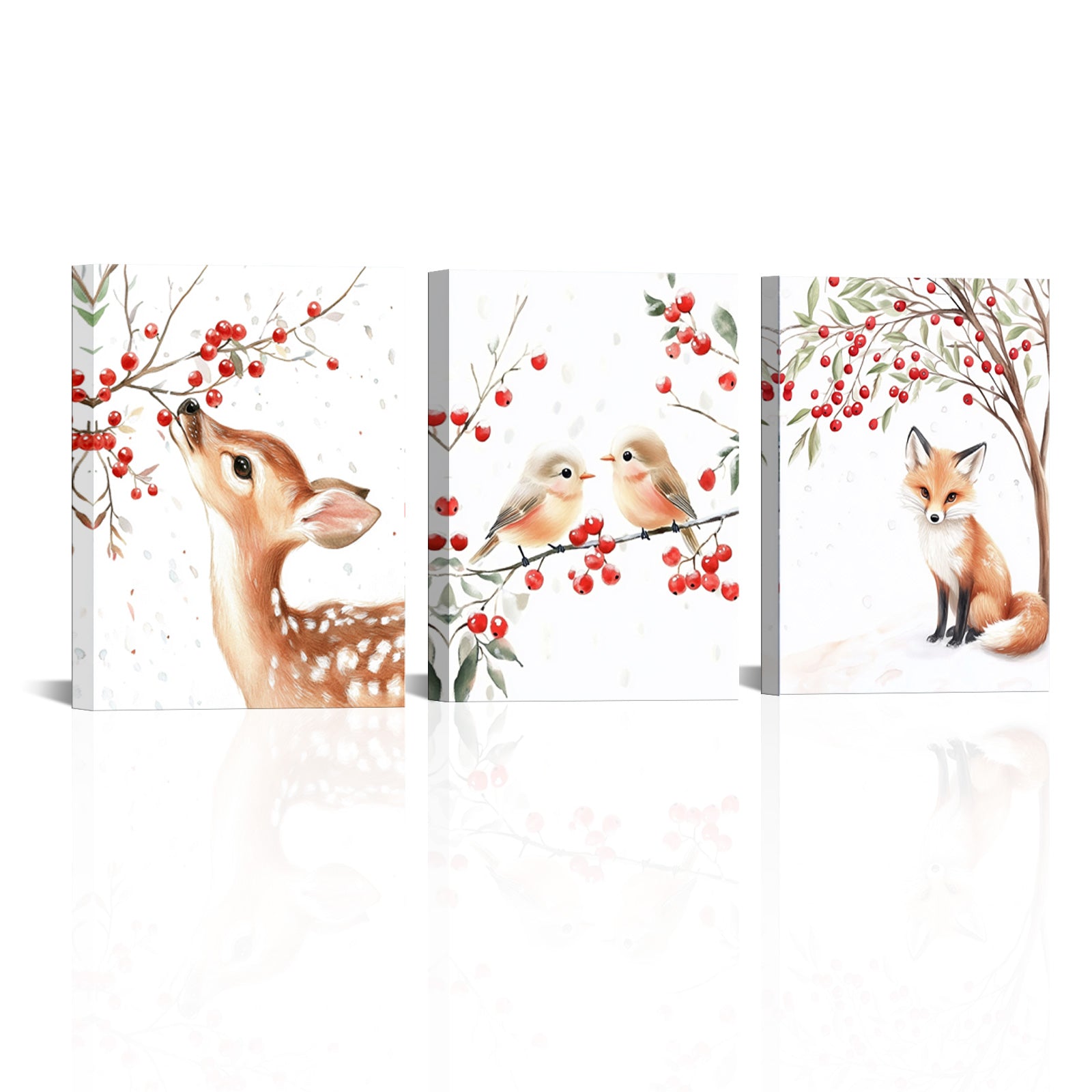 Deer Birds Fox And Red Berries