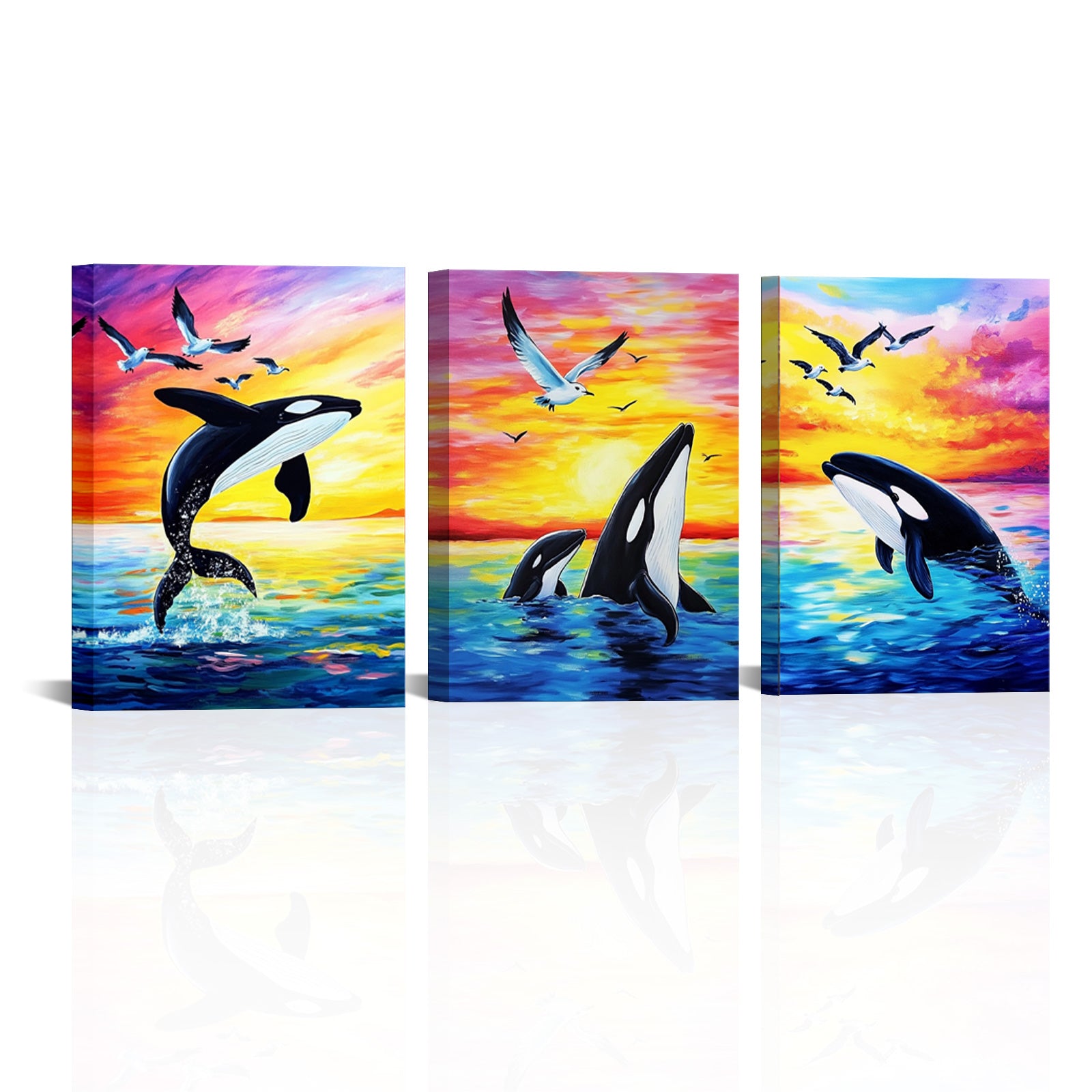 Whales And Seagulls Playing In The Sea