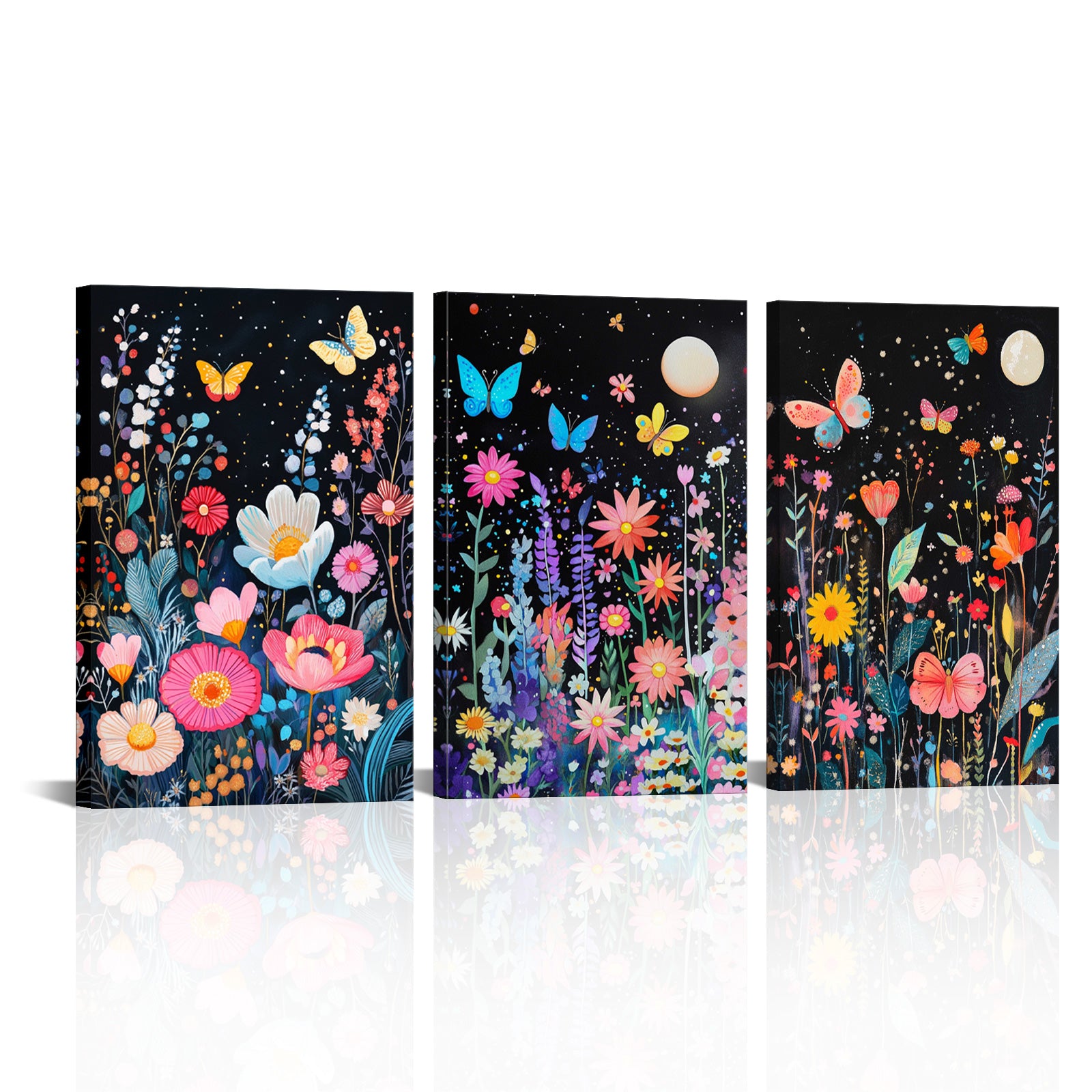 Colorful Flowers Under Starlit Night Sky