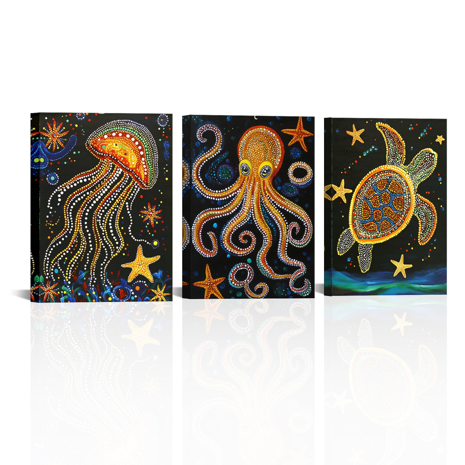 Jellyfish Octopus Turtle Dot Art Style