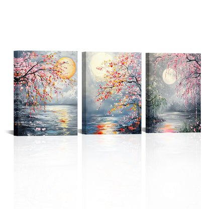 Cherry Blossoms Lake Moon