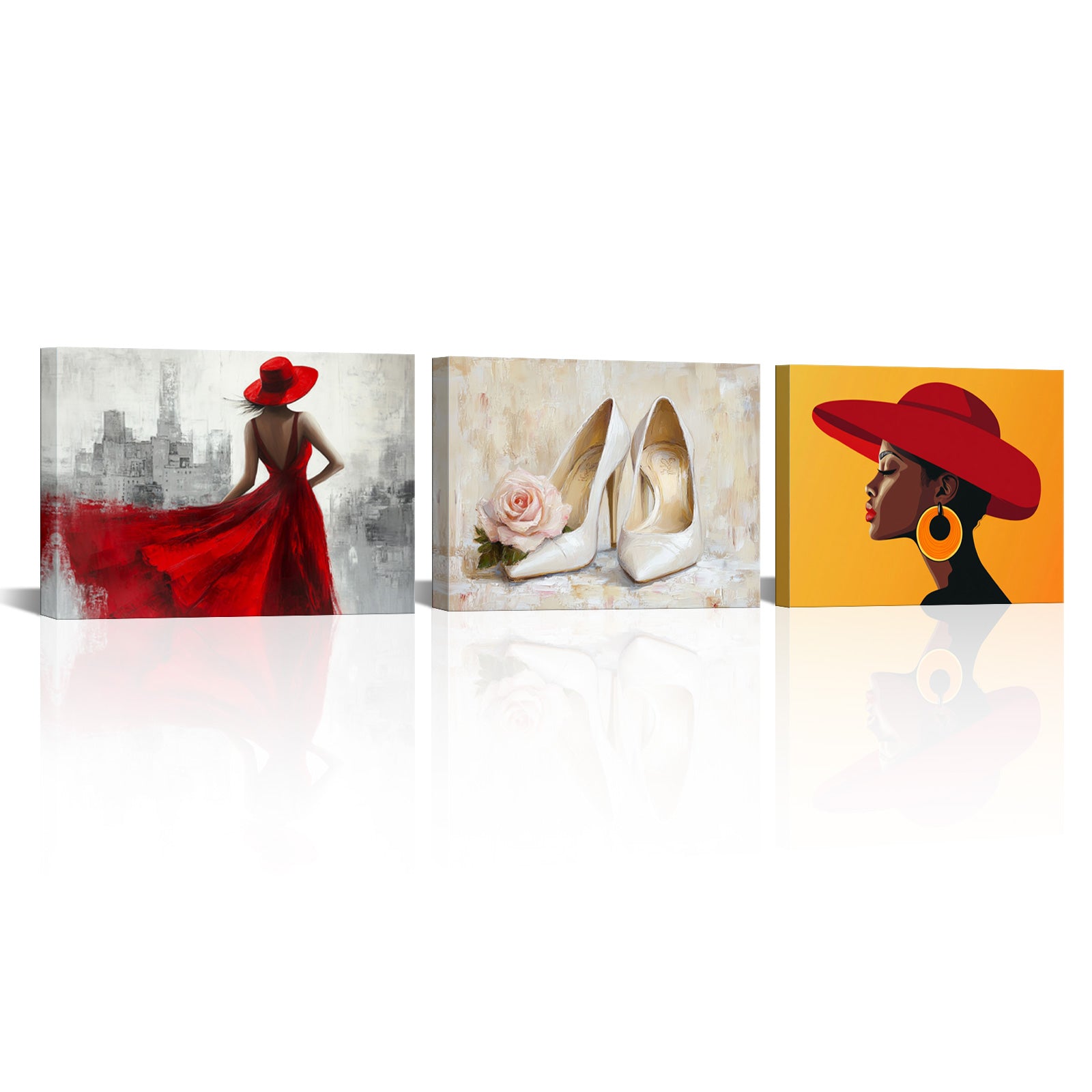 Elegant Woman In Red Hat And Red Dress
