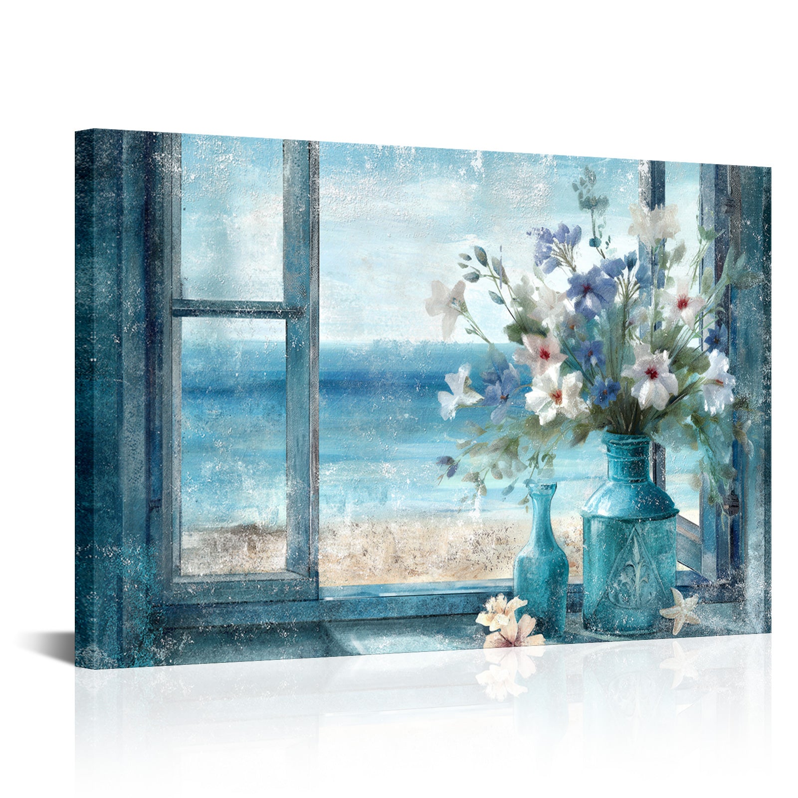Window sill bouquet canvas prints for modern bedroom wall