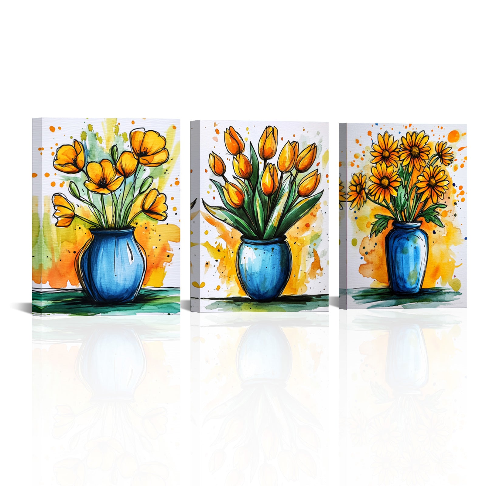 Poppies Tulips Daisies In Vase