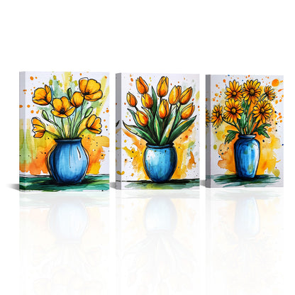 Poppies Tulips Daisies In Vase