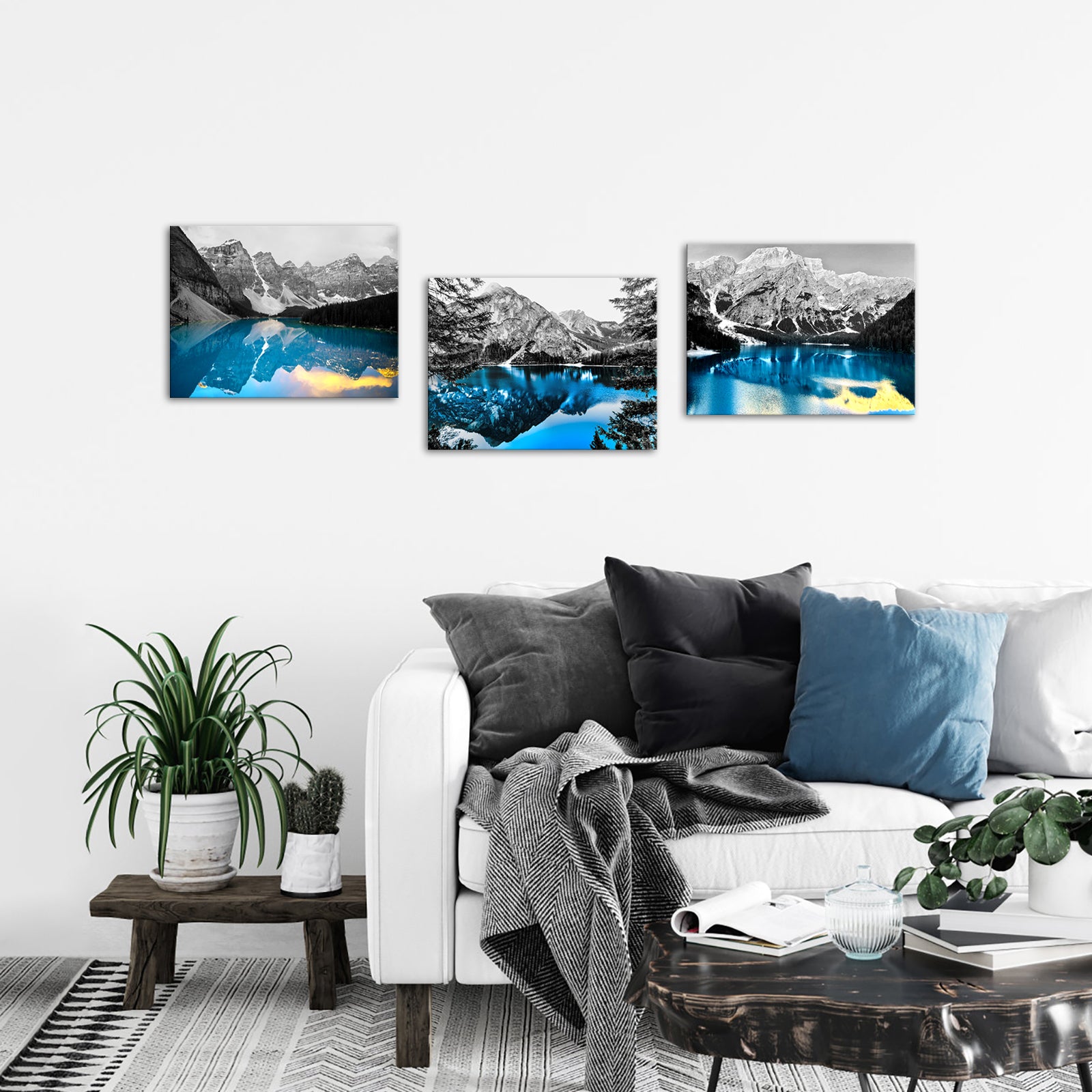 Triptych Mountain Lake Canadian Rockies canvas print landscape wall home decor