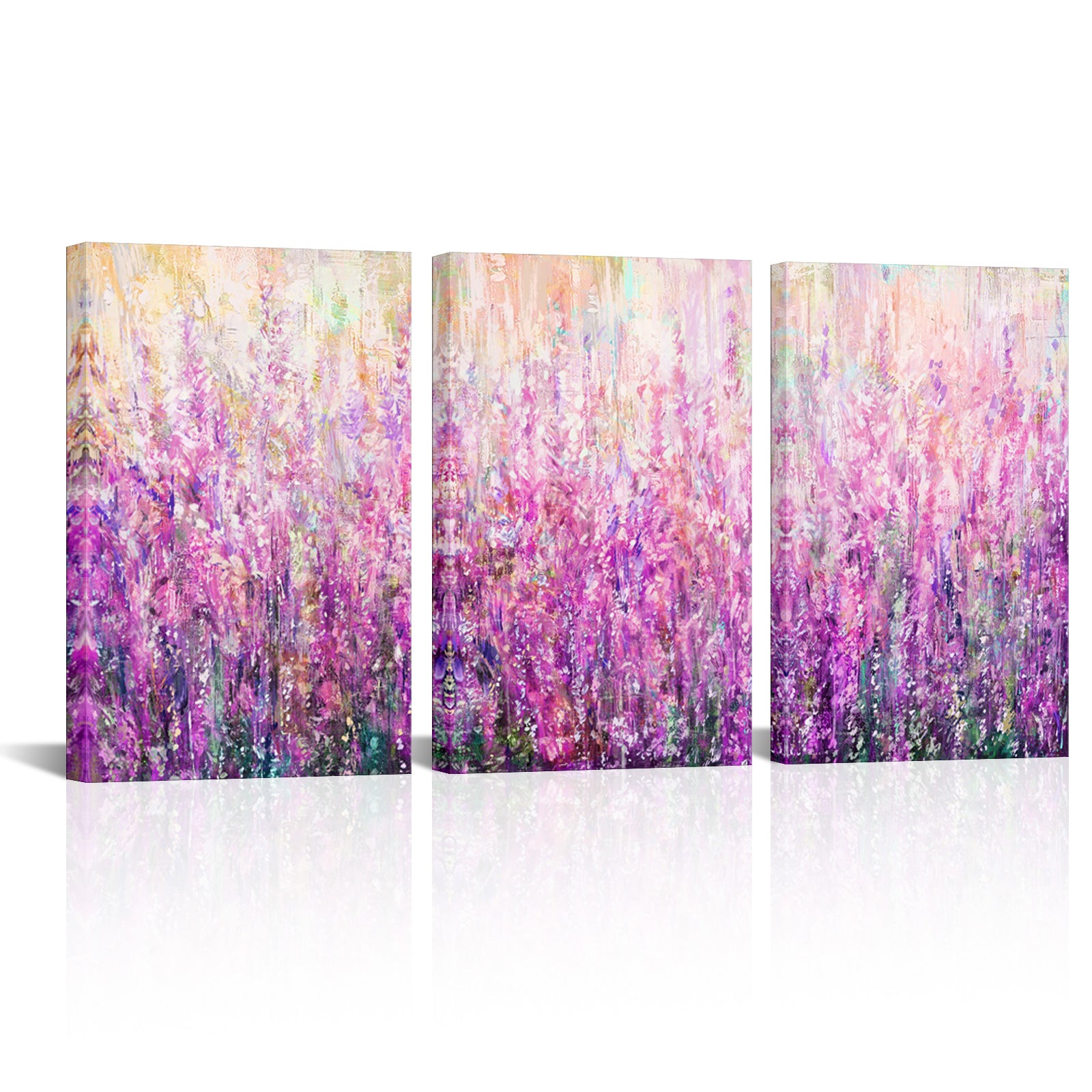 Triptych lavender field custom canvas print on living room wall