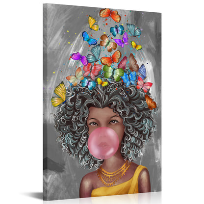Joyful Girl Blowing Bubbles budget-friendly canvas prints with fast shipping