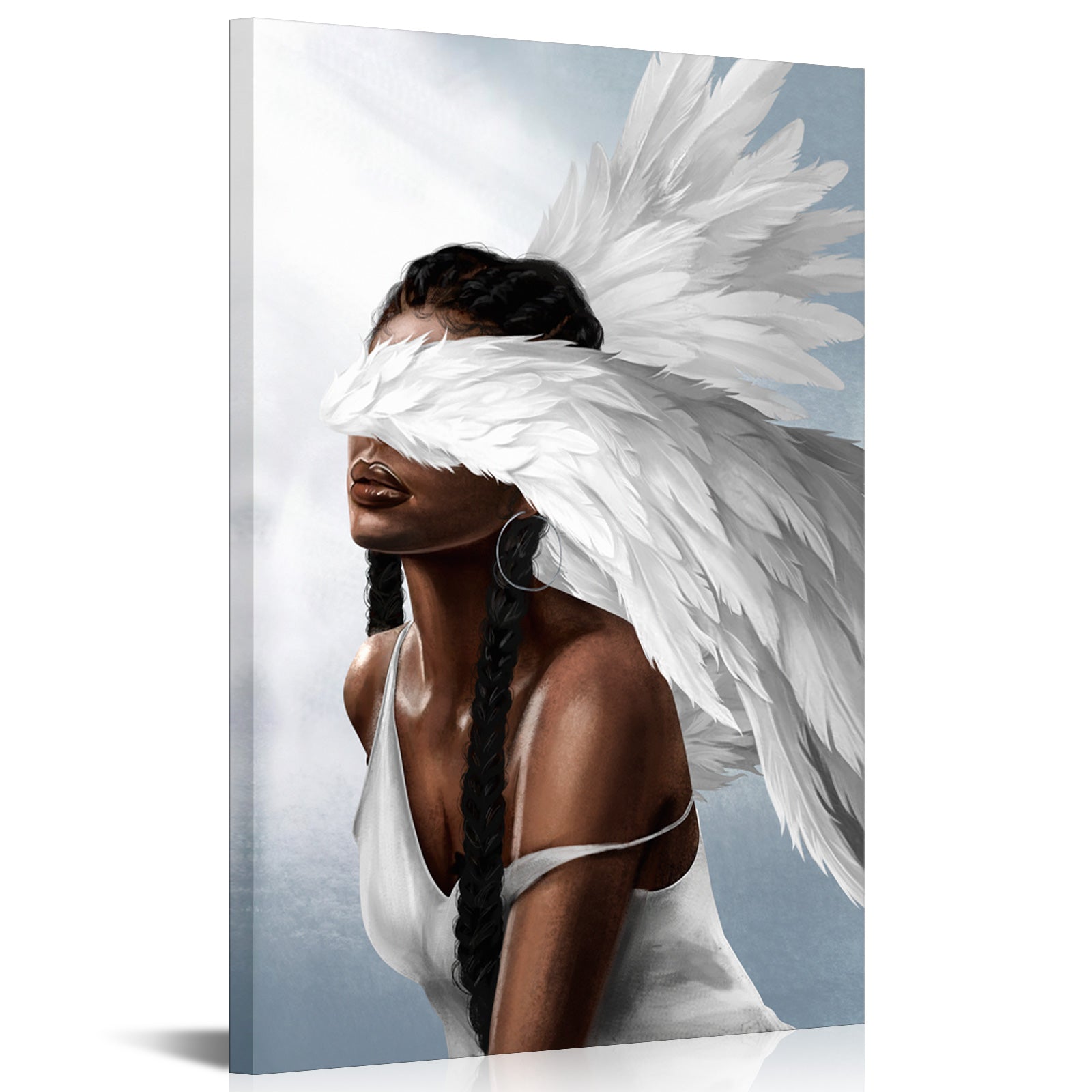 Angel with eyes covered by wings 8x12 inches modern canvas wall art