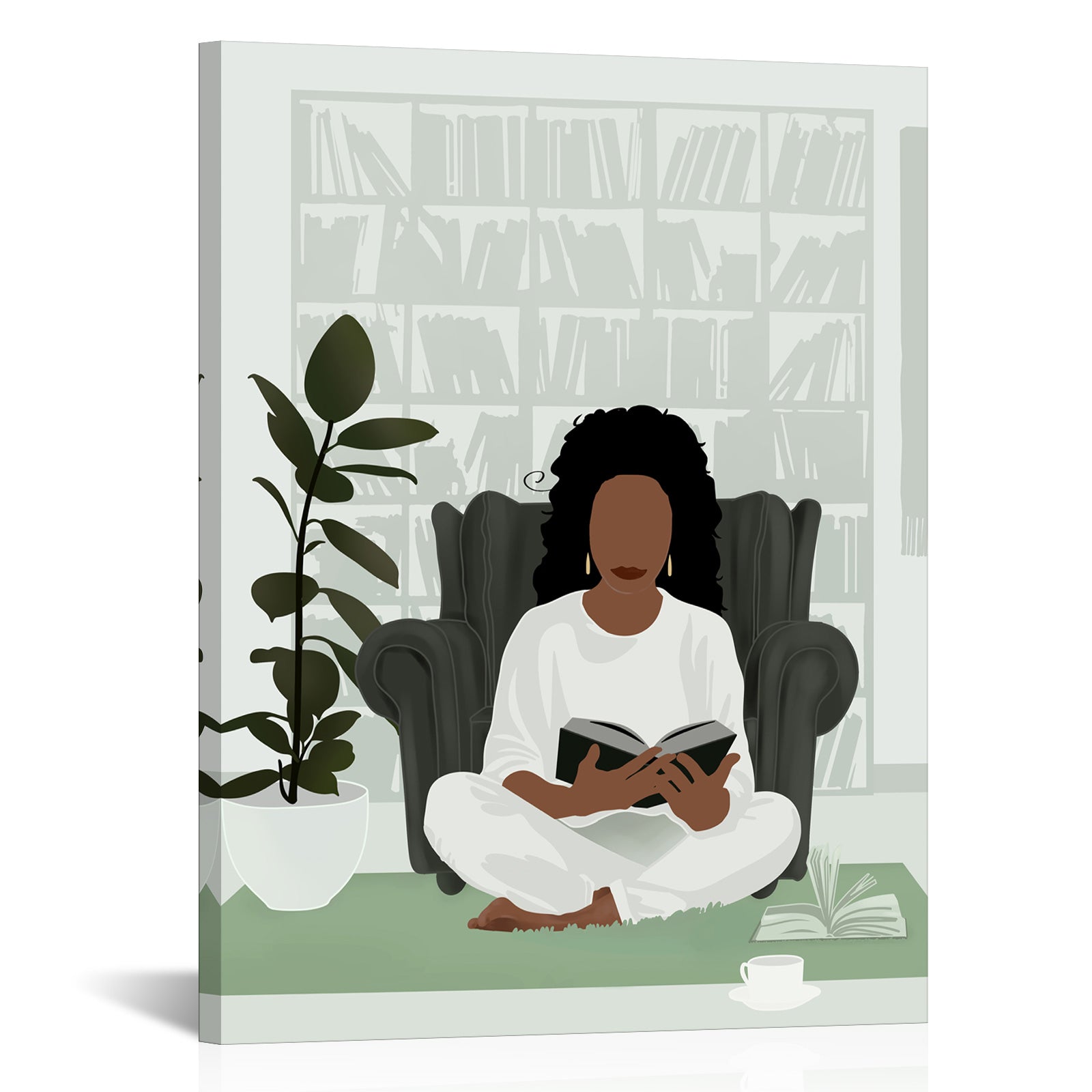 Relaxed Reader woman modern canvas wall art for bedroom