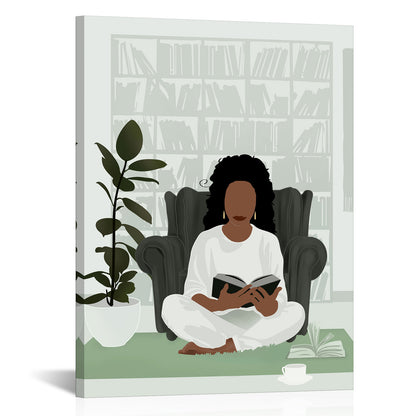 Relaxed Reader woman modern canvas wall art for bedroom