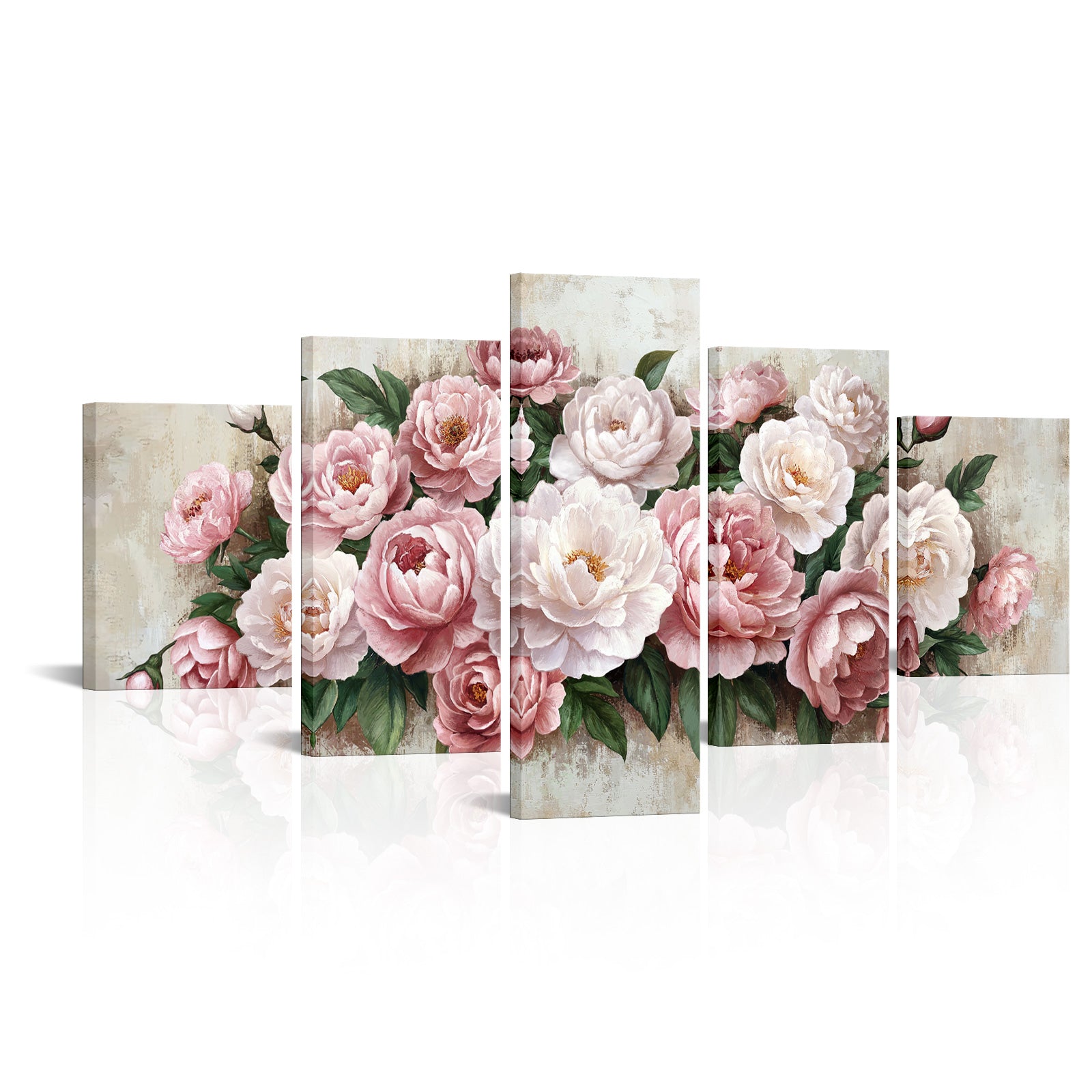5-panel peony canvas for living room and bedroom