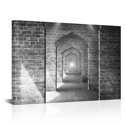 Black and white corridor endless canvas print art wall decor