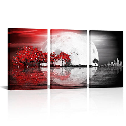 Triptych mountains and rivers modern canvas wall art