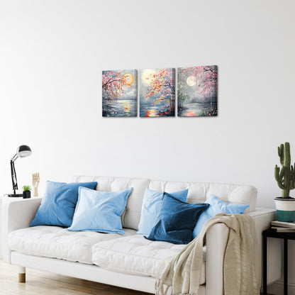 Cherry Blossoms Lake Moon