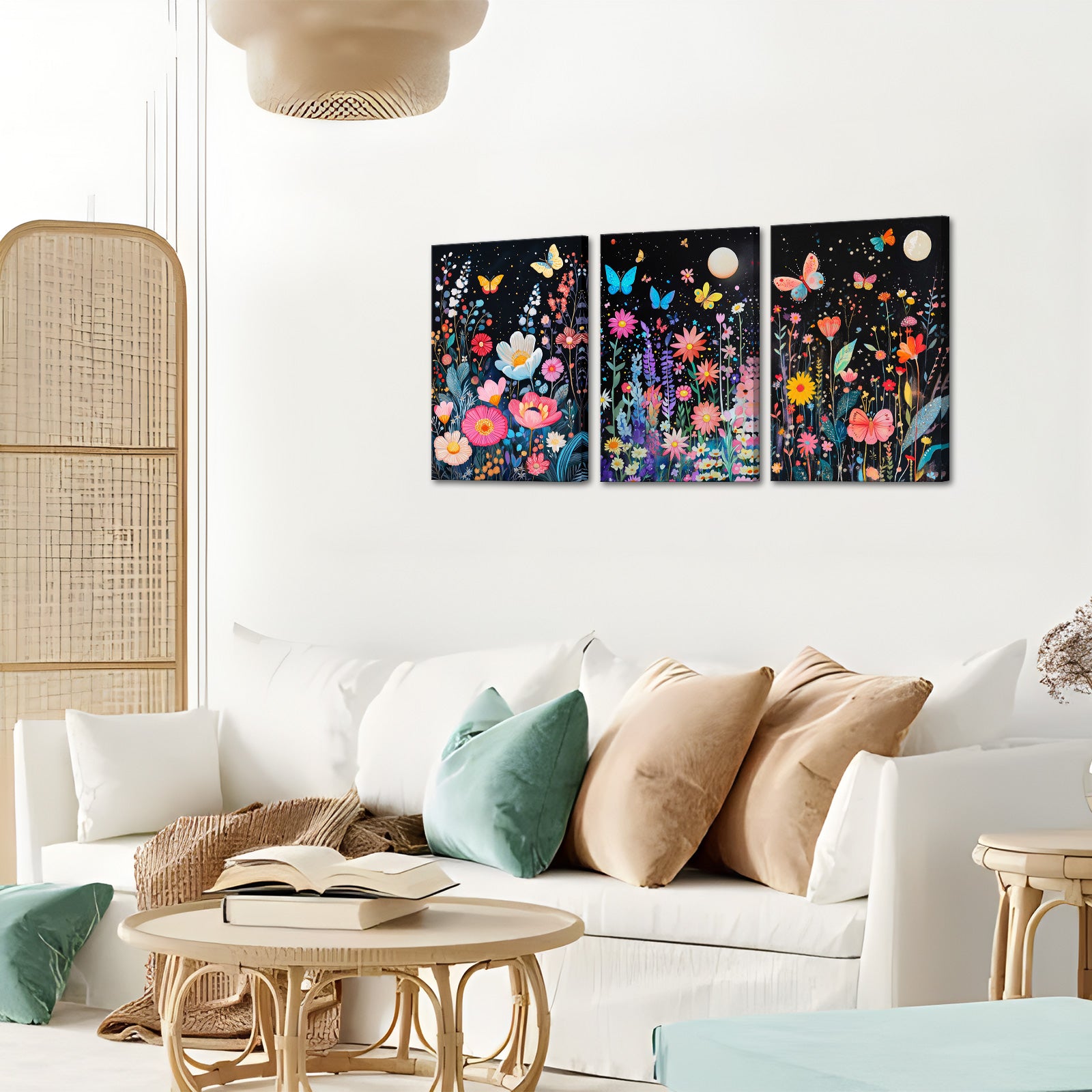 Colorful Flowers Under Starlit Night Sky