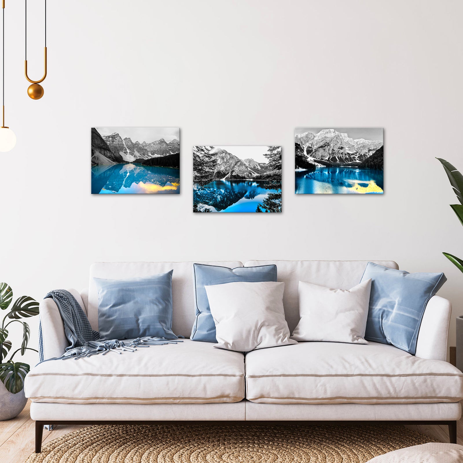 Triptych Mountain Lake Canadian Rockies canvas print landscape wall home decor