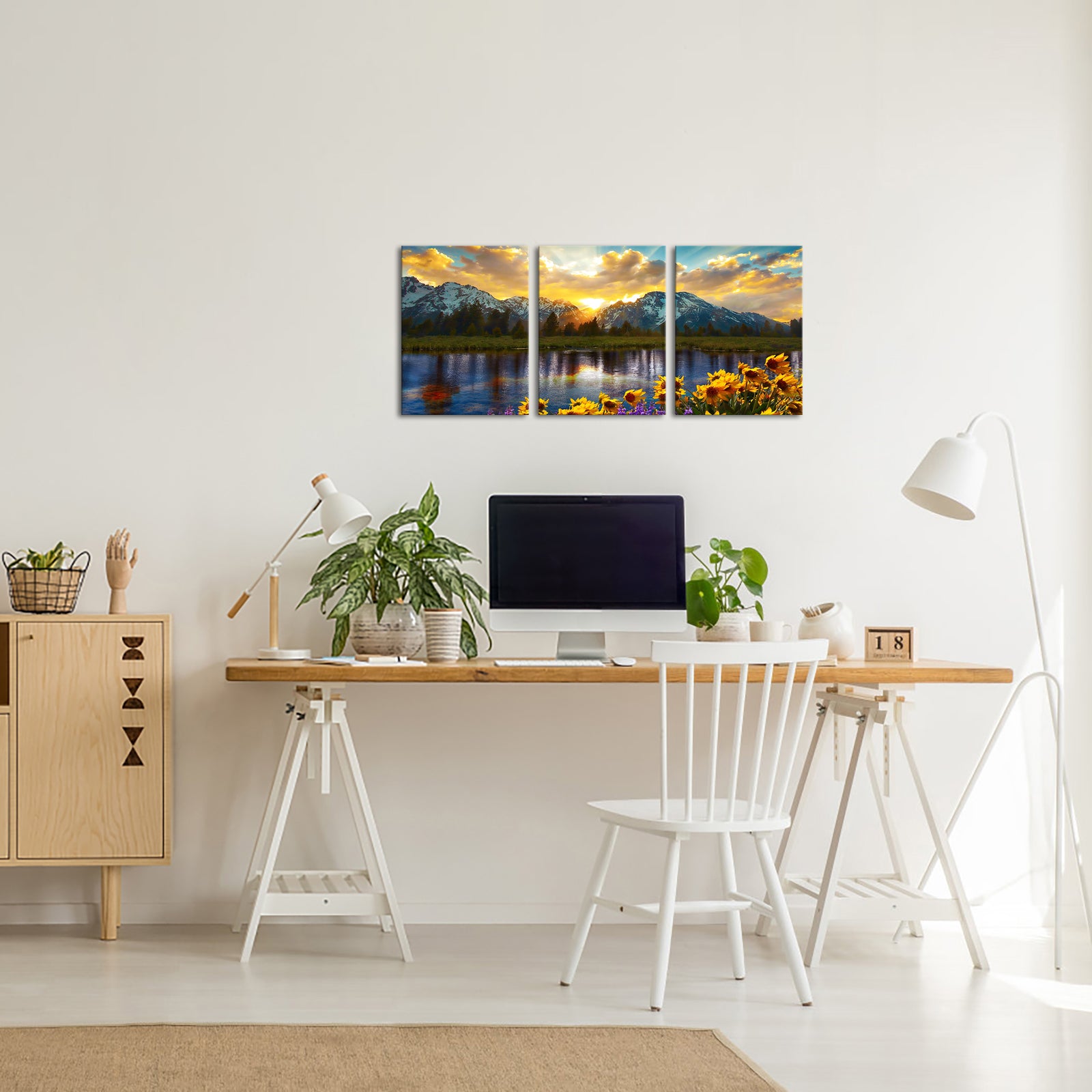 Triptych Sunset Mountain Lake Photography canvas print landscape wall home decor