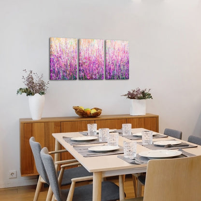 Triptych lavender field custom canvas print on living room wall