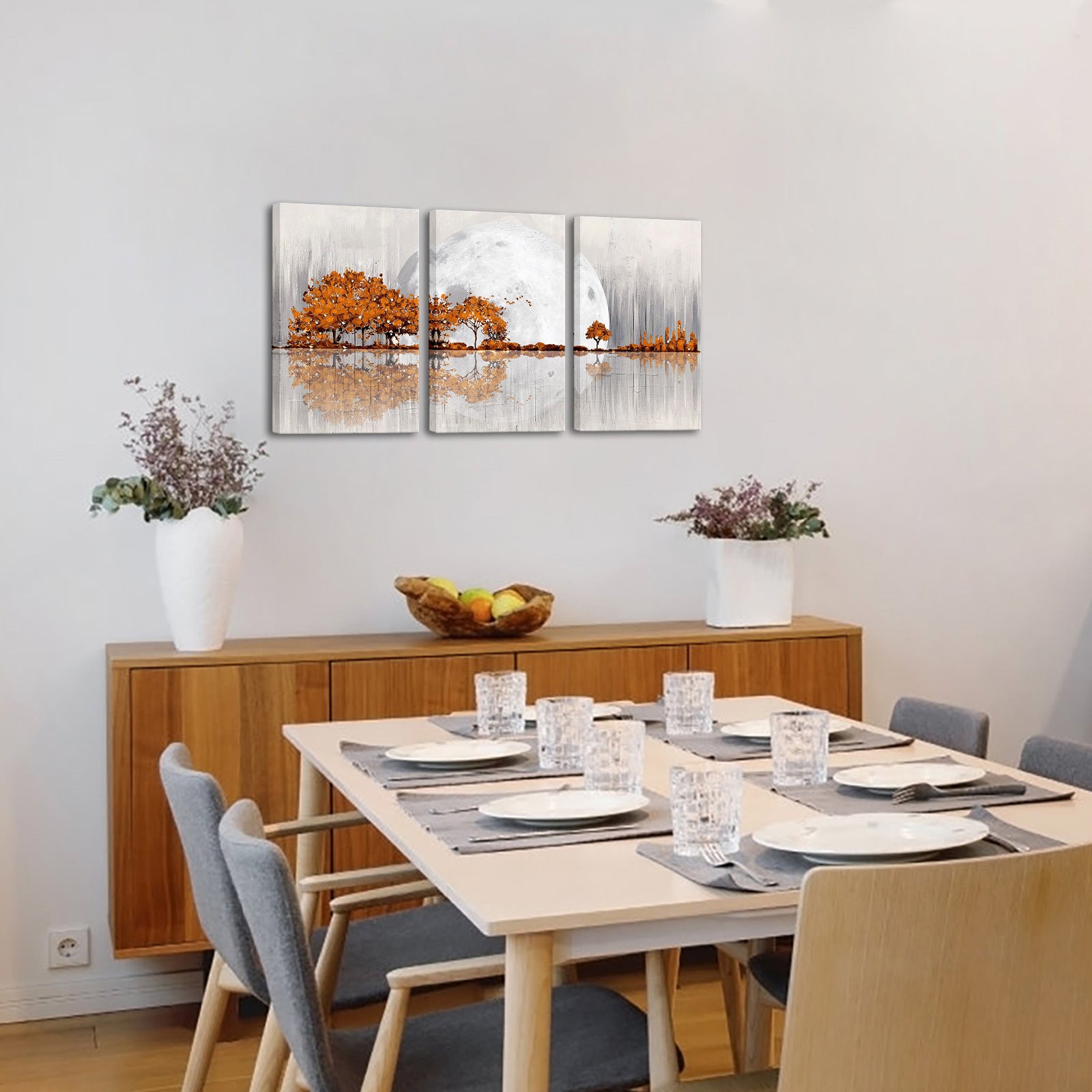 Triptych mountains and rivers modern canvas wall art