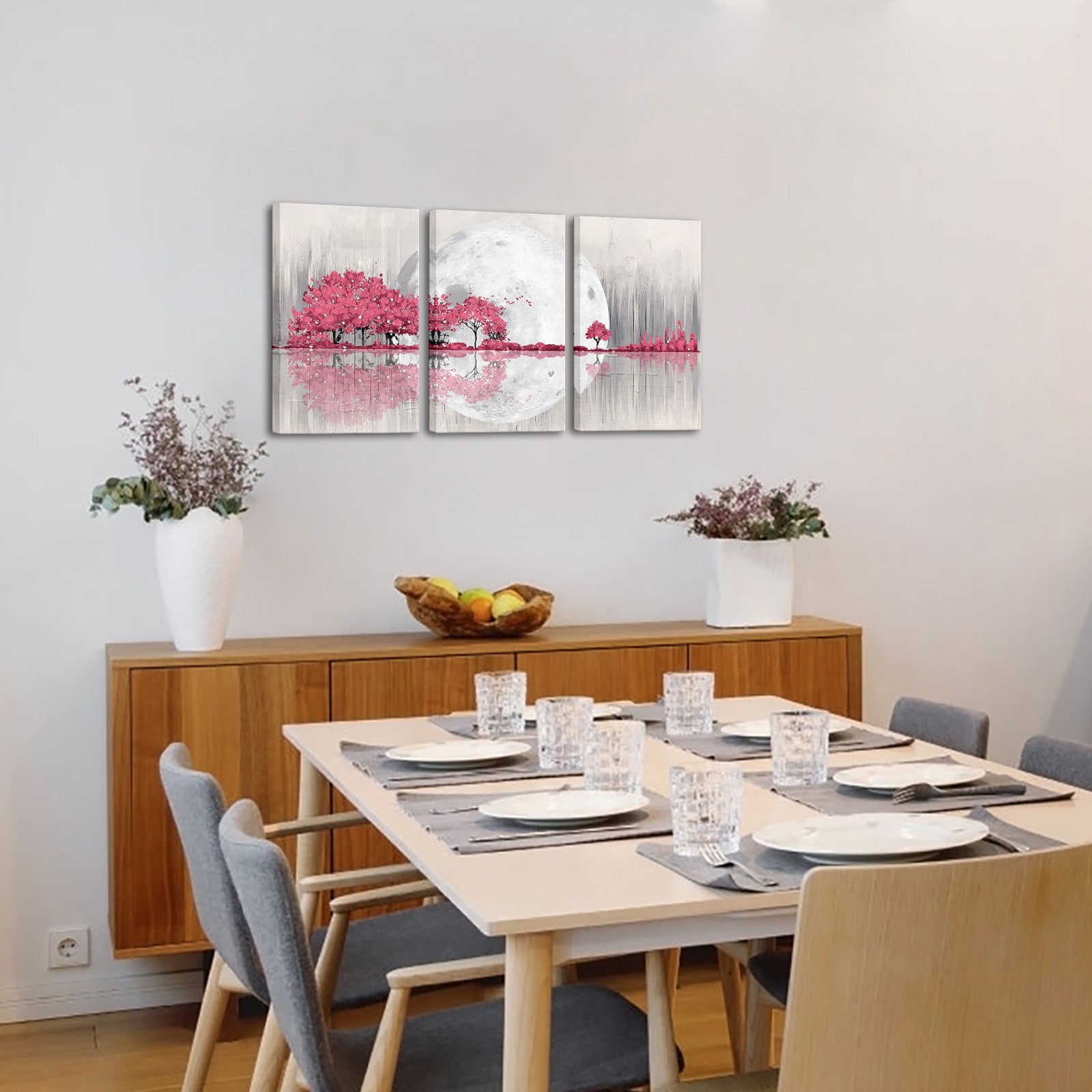 Triptych mountains and rivers modern canvas wall art