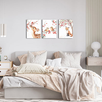 Deer Birds Fox And Red Berries