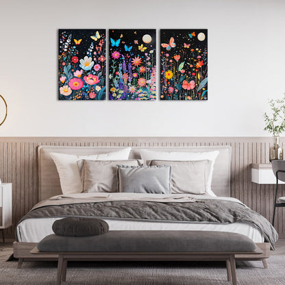 Colorful Flowers Under Starlit Night Sky