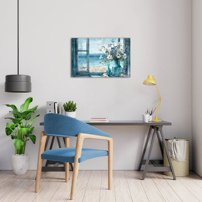 Window sill bouquet canvas prints for modern bedroom wall