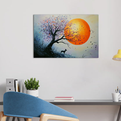 Trees And Deer Under The Sun