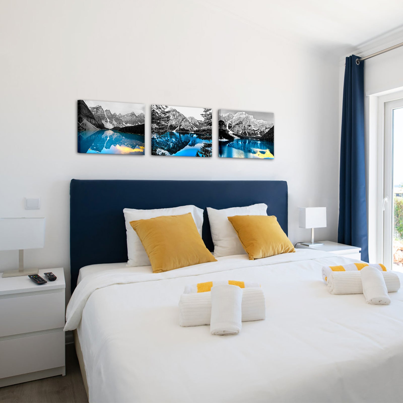 Triptych Mountain Lake Canadian Rockies canvas print landscape wall home decor