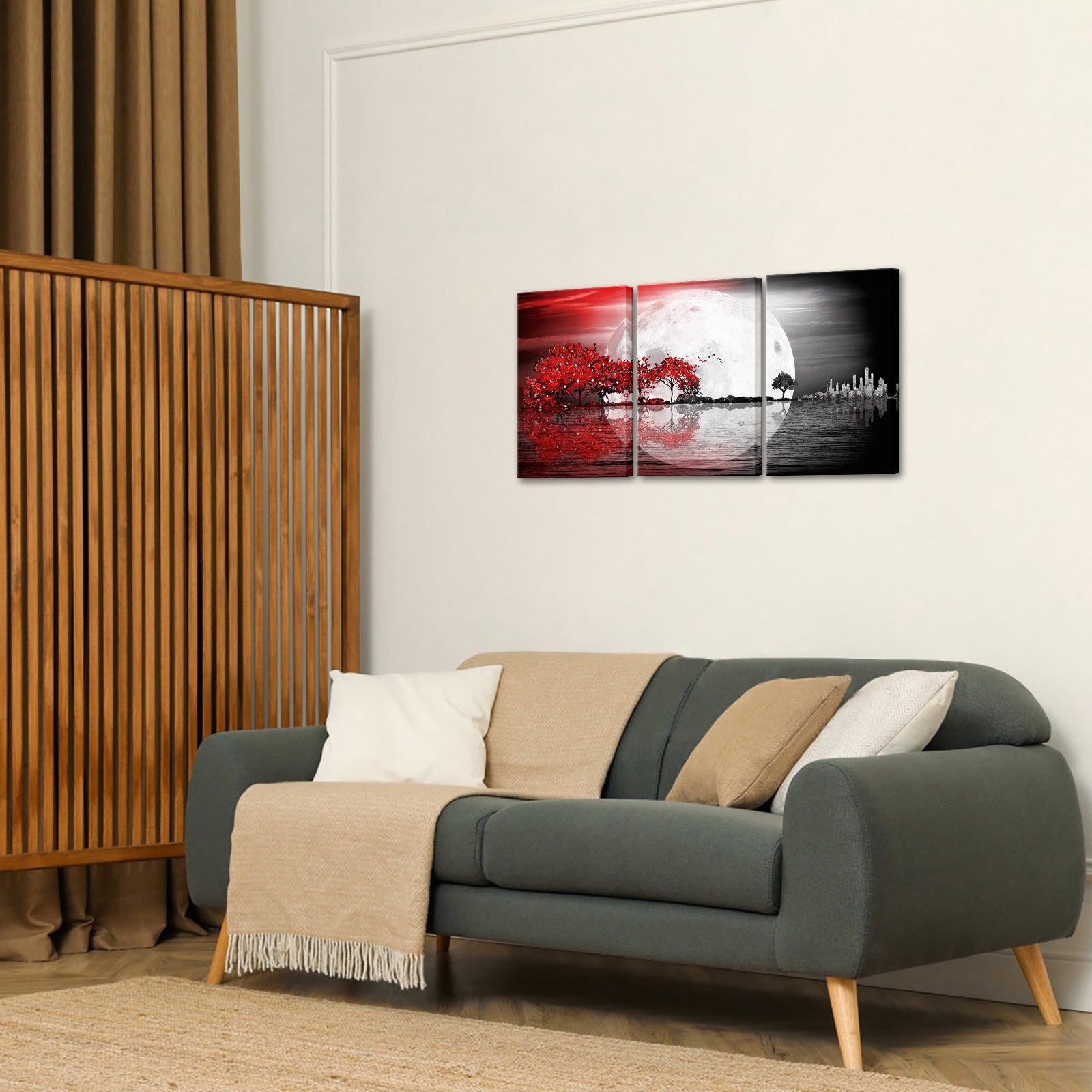 Triptych mountains and rivers modern canvas wall art